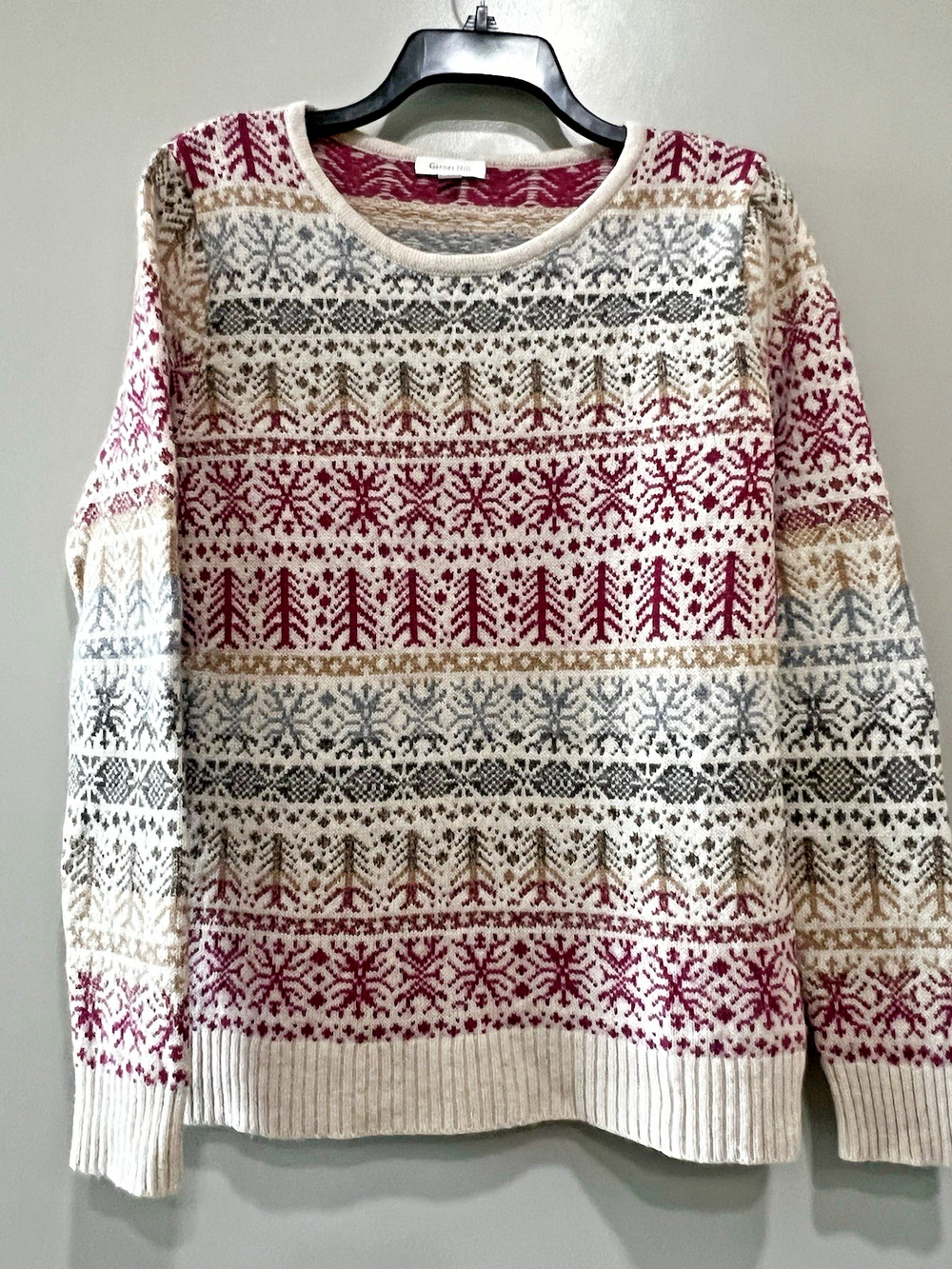 Garnet Hill Sweater Merino Wool Fair Isle Nordic pattern Cottage core Soft Sz-S